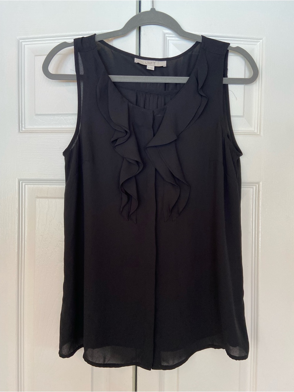LOFT Black Ruffle Front Sleeveless Top